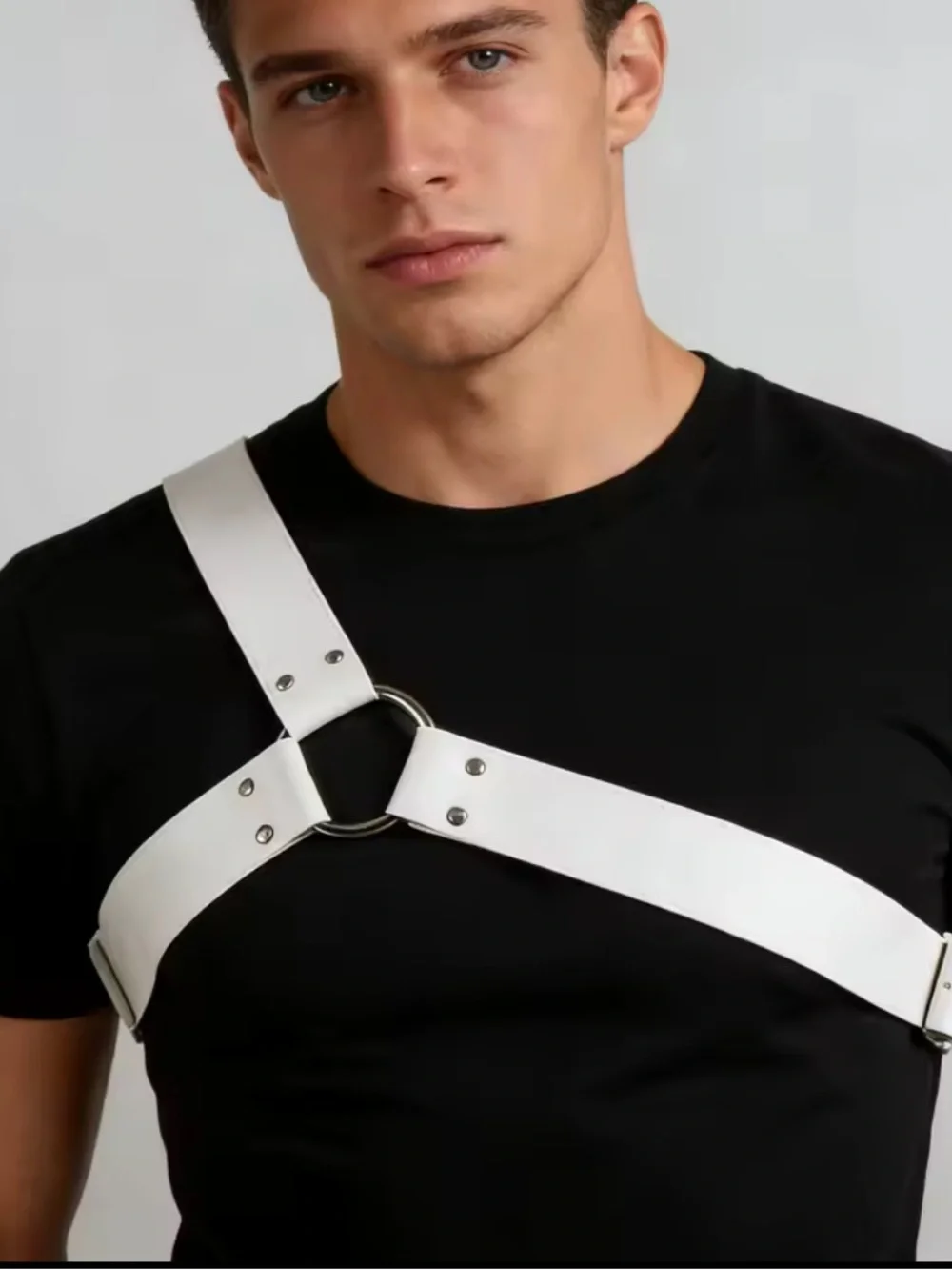White Leather Chest Harness Strap for Men - New